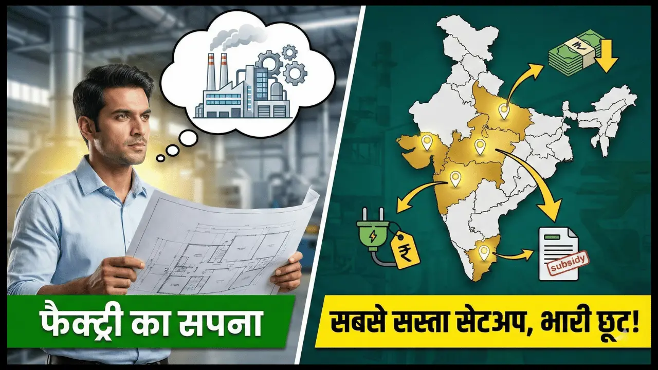 cheapest factory setup states india subsidy list 2026